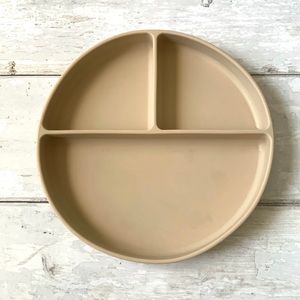 Mushie Kids Suction Plate Sand Stone Beige Silicone Divided 8in Plate EZPZ NEW